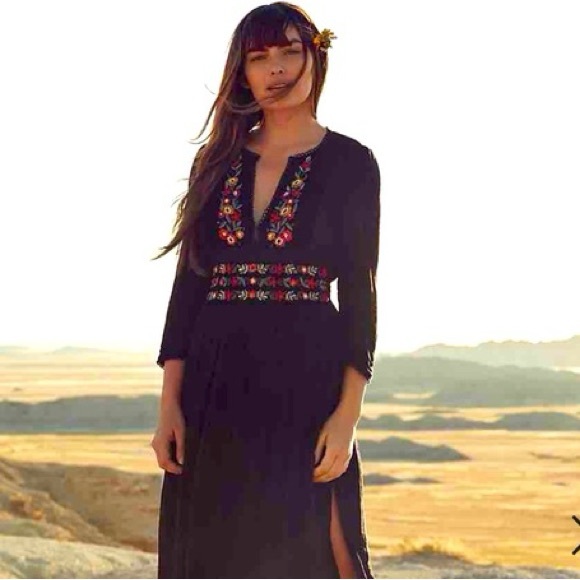 Free People Flora Embroidered Floral Midi Dress Boho - Picture 2 of 14